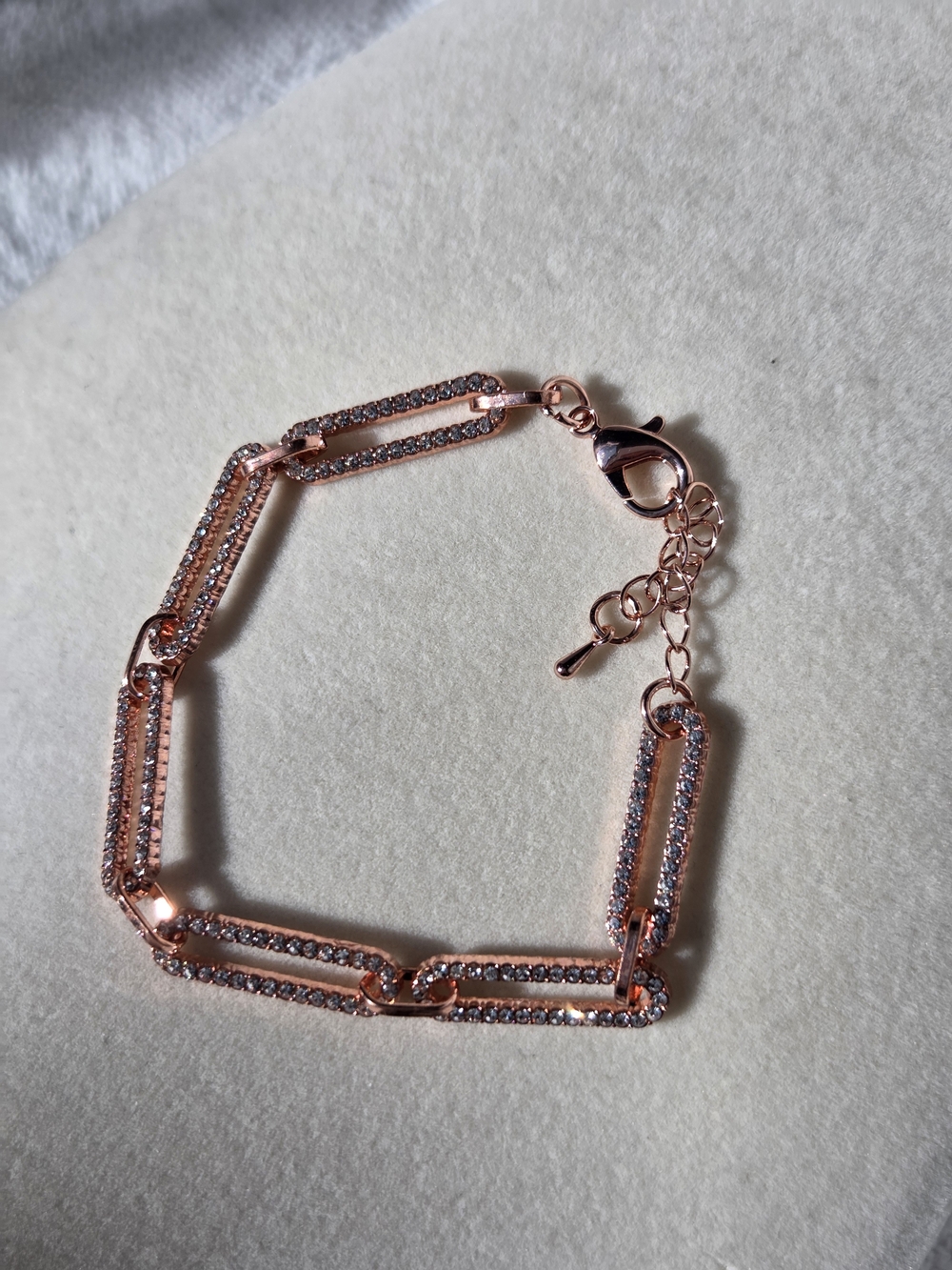 Rose Gold Tone & White Austrian Crystals Paperclip Bracelet